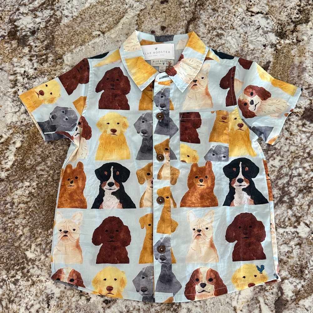 Blue Rooster Collection Boys Dog Print Button Down Shirt
